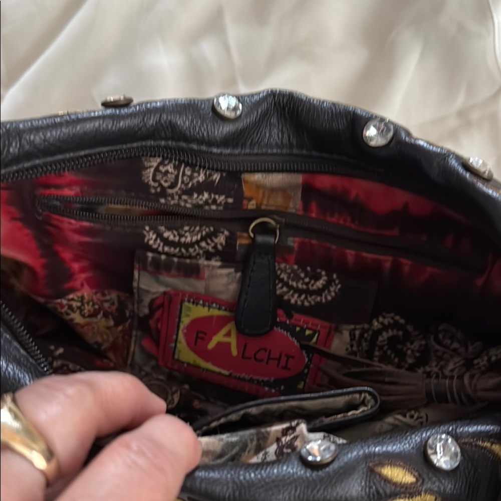 Carlos Falchi Black and Gold Hobo Bag with Fringe - Picture 4 of 5